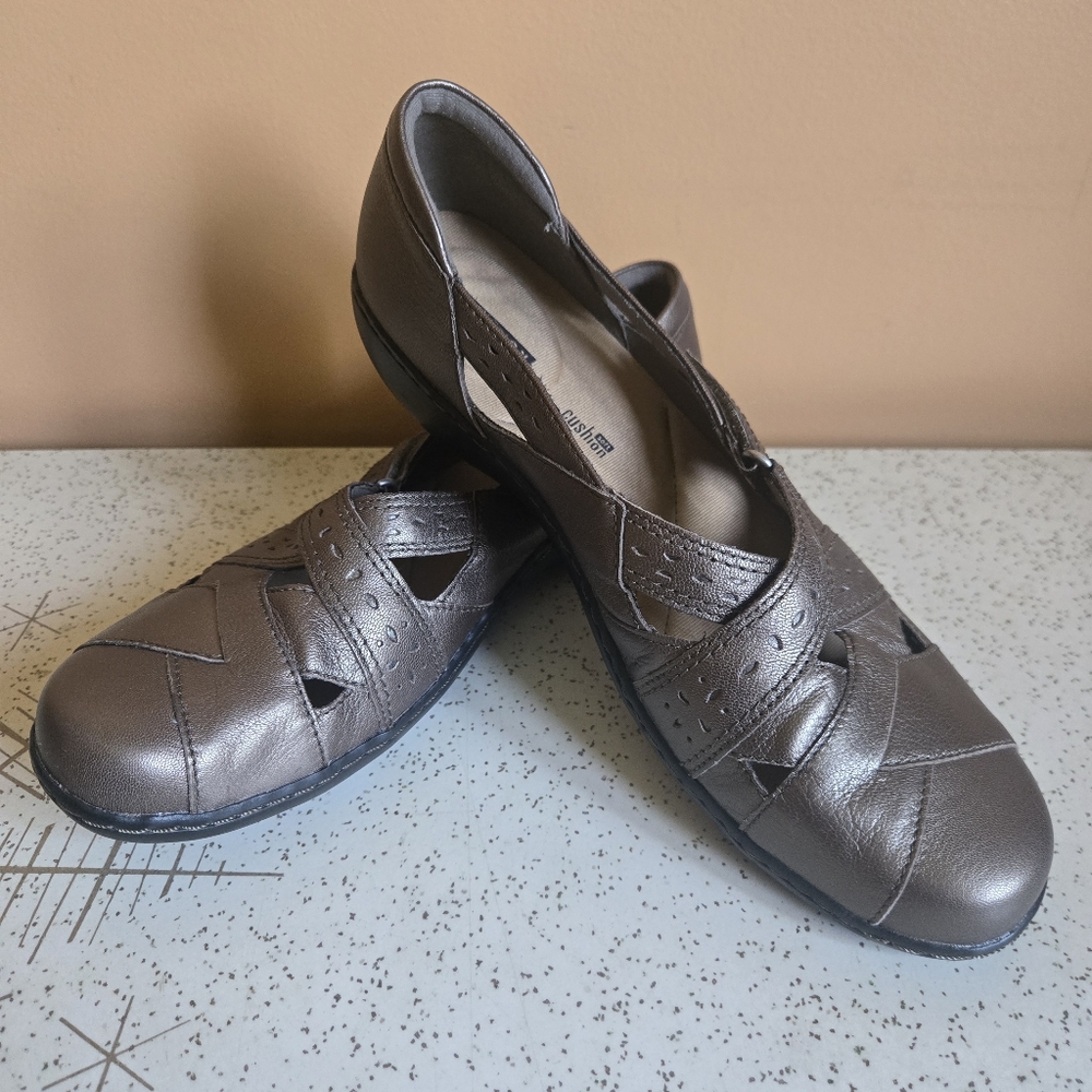 Collection By Clarks Leather Soft Cushion Pewter Color Slipon Shoes
